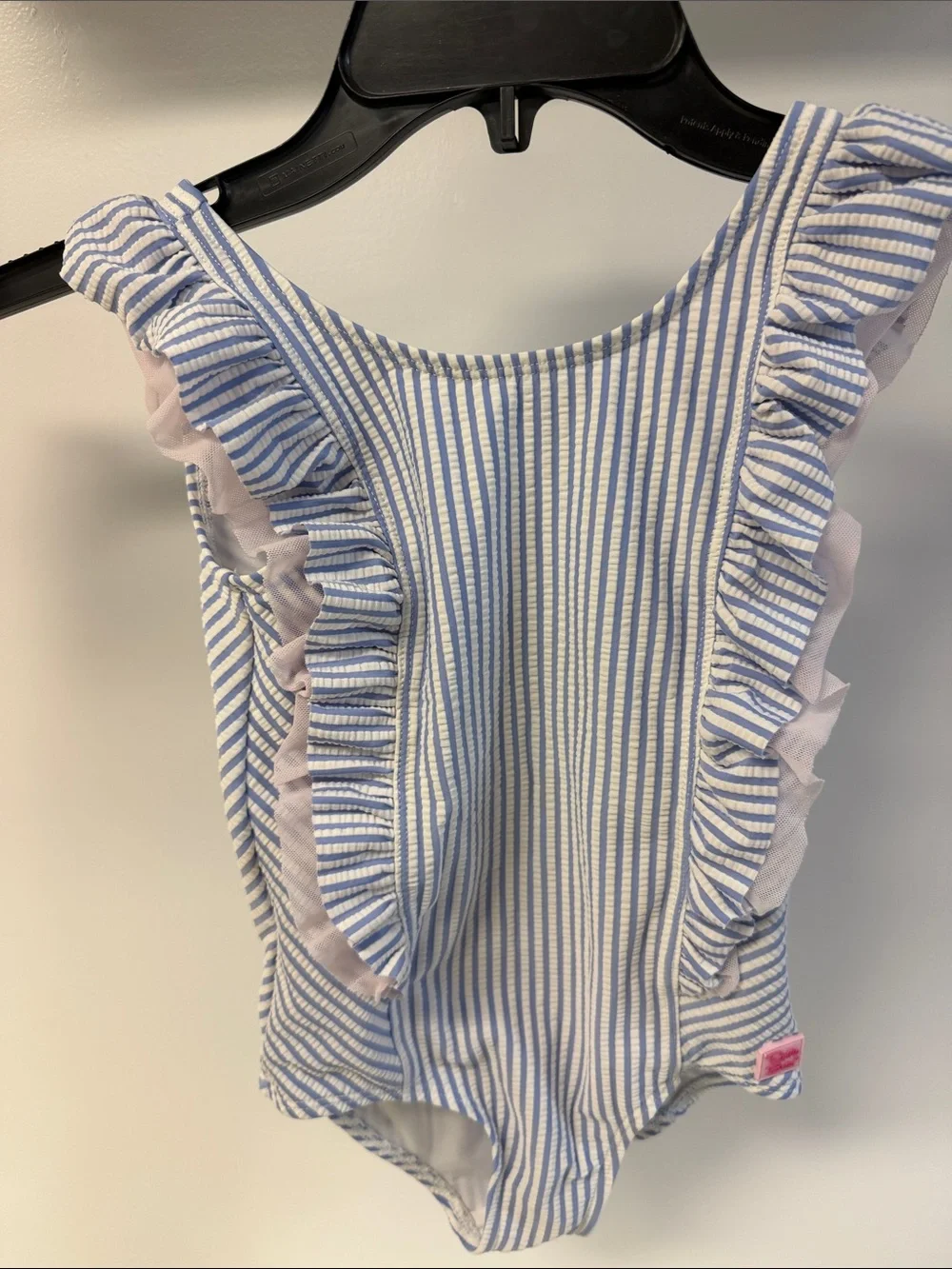 Ruffle Butts Blue and White Striped Ruffle One-Piece
